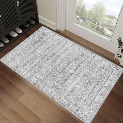 Vista 2 de Alfombra de 2 x 3 pies, antideslizante, lavable, de pelo bajo, suave, delgada, pequeña, alfombra vintage y bohemia para interiores, alfombras