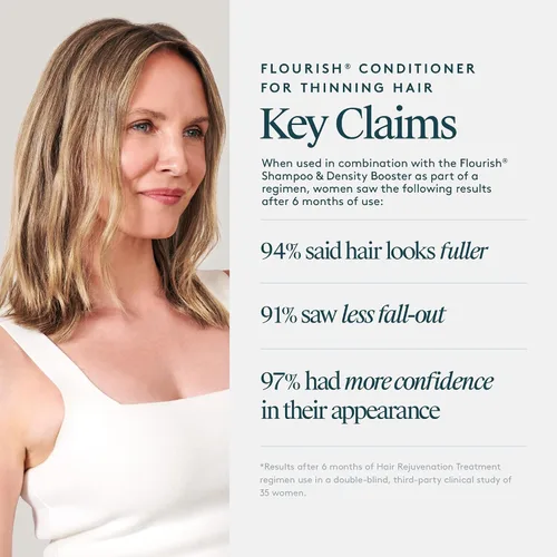 Vista 7 de VIRTUE Acondicionador Flourish para cabello fino o adelgazante, producto de crecimiento del cabello sin sulfato, desenreda y espesa, seguro
