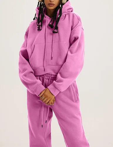Vista 41 de Kissonic Conjunto deportivo de forro polar para mujer, 2 piezas, sudadera con capucha y pantalones deportivos