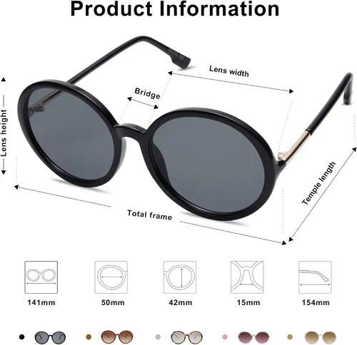 Vista 3 de SOJOS Gafas de sol redondas vintage para mujer estilo clásico retro SJ2121
