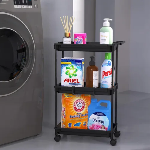 Vista 8 de SimpleHouseware Carrito de almacenamiento delgado de 3 niveles, negro