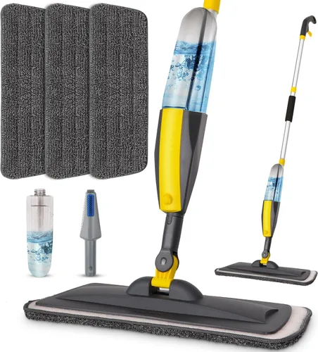 Vista 14 de Trapeadores para limpieza de suelos con rociador húmedo con botella recargable de 14 onzas y 2 almohadillas de microfibra lavables, uso doméstico