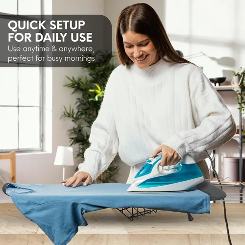 Vista 4 de Tabla de planchar con cubierta y almohadilla – Tabla plegable pequeña, tabla de planchar compacta de mesa plegable con relleno, tabla de hierro