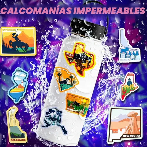 Vista 5 de 50 calcomanías de mapa de Estados Unidos, calcomanías de vinilo impermeables para equipaje, botella de agua, laptop, patineta, bicicleta, cuadernos