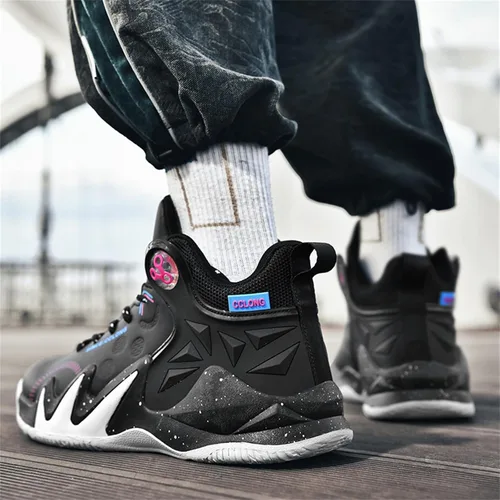 Vista 7 de DAYUMKOU Tenis de baloncesto para correr para hombre con parte superior alta, antideslizantes, para exteriores, acolchados, zapatos de entrenamiento