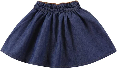 Vista 7 de Conjunto de ropa de vestir de manga corta con volantes y falda vaquera para bebé niña A cuadros