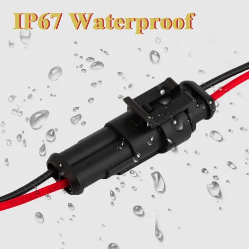 Vista 5 de Conectores eléctricos impermeables de 2 pines de 16 AWG, macho y hembra, de 16 AWG, kit de enchufe de arnés de cable adecuado para automóvil