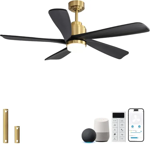 Vista 13 de Sofucor Ventilador de techo con luces y control remoto, ventilador de techo de madera moderno de 52 pulgadas para interiores, casa de campo Negro