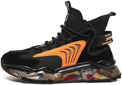 Vista 2 de LZDZN Zapatos de baloncesto para hombre, zapatillas de deporte altas para correr, senderismo, deportes aéreos, atléticos, caminar, negro, beige