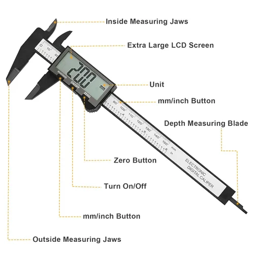 Vista 6 de Calibre digital, calibre Sangabery de 6 pulgadas con pantalla LCD extragrande, herramienta de medición de pinzas Vernier de plástico, regla