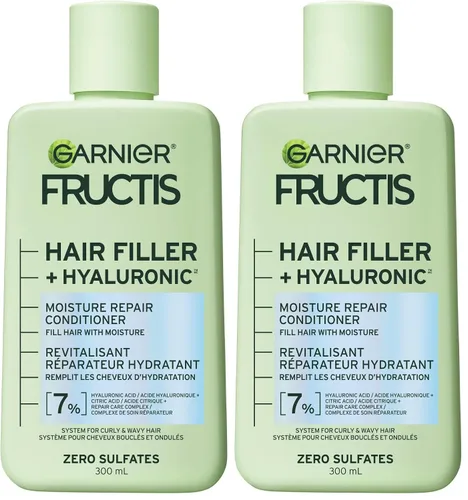 Vista 10 de Garnier Fructis Hair Filler - Acondicionador reparador de humedad, sin sulfato para cabello rizado y ondulado con ácido hialurónico, 10.1 onzas