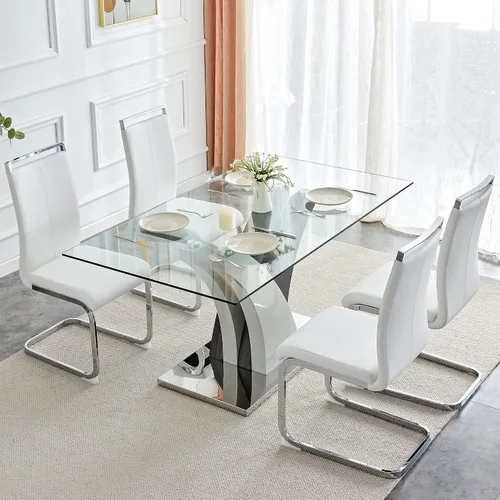 Vista 13 de NYEESS - Juego de mesa de comedor de cristal para 4, moderno juego de mesa de comedor de 63 pulgadas para 4
