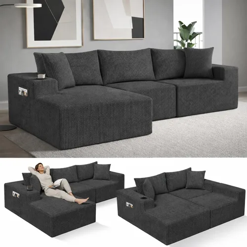 Vista 13 de EconoHome Sofá seccional Boneless Cloud, asiento profundo de felpa en forma de L para relajarse y entretener, construcción duradera y fácil montaje