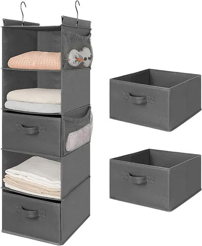 Vista 15 de MAX Houser Organizador Colgante de Closet de 5 Niveles, Estante Colgante de Tela con 2 Ganchos Resistentes para Almacenamiento, Plegable (Beige-D2)