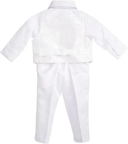 Vista 2 de Lito Angels Bebé Niños Traje Blanco Bautizo Ropa Bautismo Trajes De Manga Larga Floral