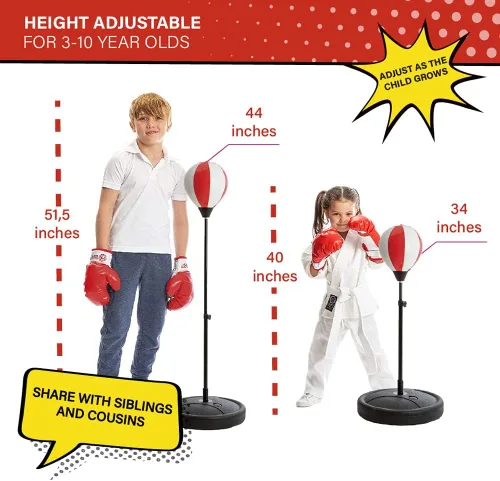 Vista 9 de Whoobli Punching Bag for Kids and Toddler Incl Boxing Gloves 3 4 5 6 7 8+ Years Old Adjustable Kids Boxing Bag with Stand Sports Toy for Boys