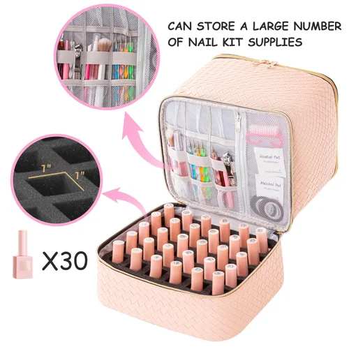Vista 2 de Bolsa organizadora de esmalte de uñas, bolsa de viaje para esmalte de uñas, organizador de suministros de manicura con capacidad para 30 botellas