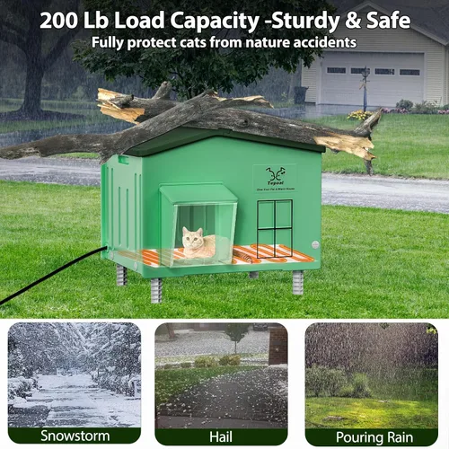 Vista 3 de Casa grande e indestructible para gatos con calefacción para exteriores, extremadamente impermeable y resistente a la intemperie, casa para gatos al