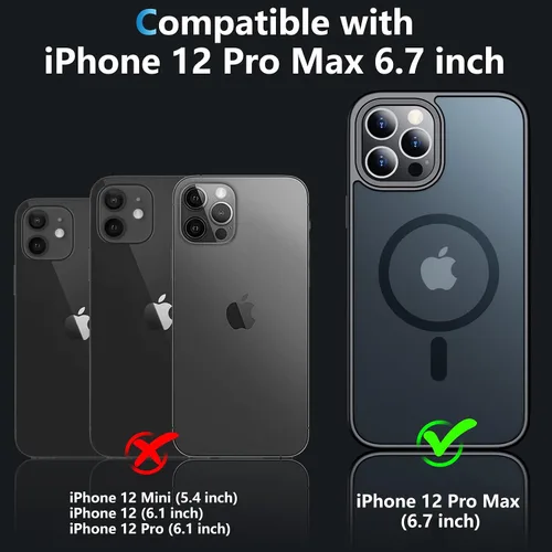 Vista 7 de Funda magnética para iPhone 12 Pro Max, [compatible con MagSafe] [2 protectores de pantalla de vidrio templado] [mate translúcido] Funda de grado