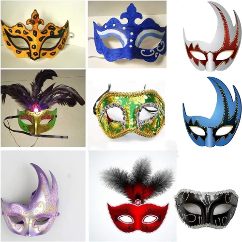 Vista 2 de 14 máscaras blancas de papel de media cara, máscaras de Mardi Gras, máscara pintable en blanco para fiesta de Halloween