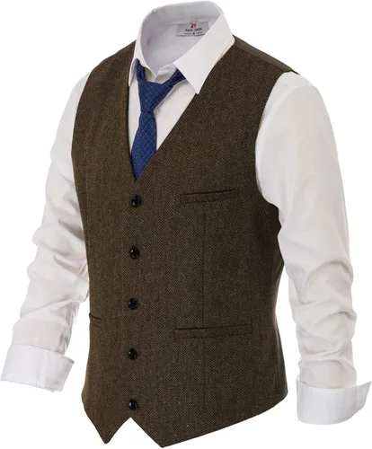 Vista 2 de Chaleco PAUL JONES para hombre, estilo inglés, de lana de espiguilla de primera calidad, L, Coffee