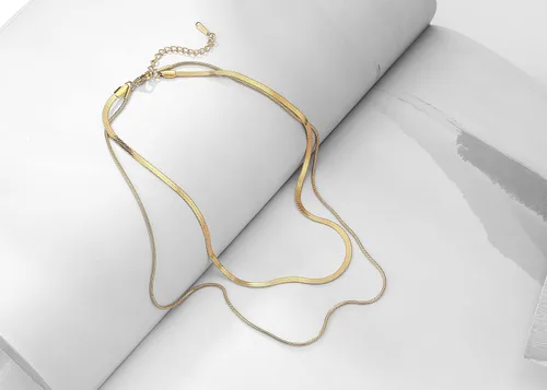 Vista 6 de Pencros Gargantilla delicada, collar de cadena de serpiente relleno de oro de 14 quilates, collar de espiga ajustable simple para mujer
