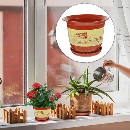 Vista 8 de FAVOMOTO 6pcs Large Thickened Red Clay Plastic Orchid Pots with Saucers, Indoor Succulent Nursery Plant Containers for Drainage and Transplanting