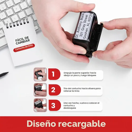 Vista 7 de Promot Sello autoentintado - Sello de goma personalizado de hasta 3 líneas
