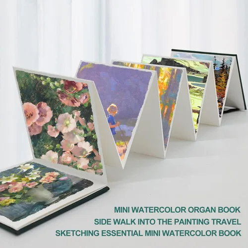 Vista 5 de caichuxiye Mini cuaderno de bocetos de acuarela, papel de acuarela para artistas, diseño de órgano, libro de pintura académica plegable, cuadernos