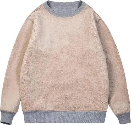 Vista 2 de MAGCOMSEN Sudaderas con forro de sherpa para hombre, sudadera básica de invierno con cuello redondo