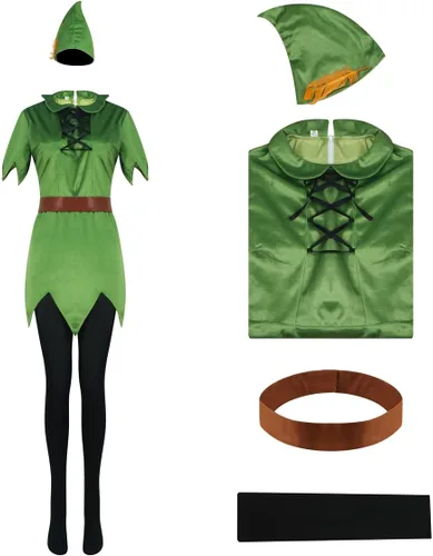 Vista 5 de LILLIWEEN Peter Pan Costume Elf Outfit Halloween Cosplay Suit for Men Women