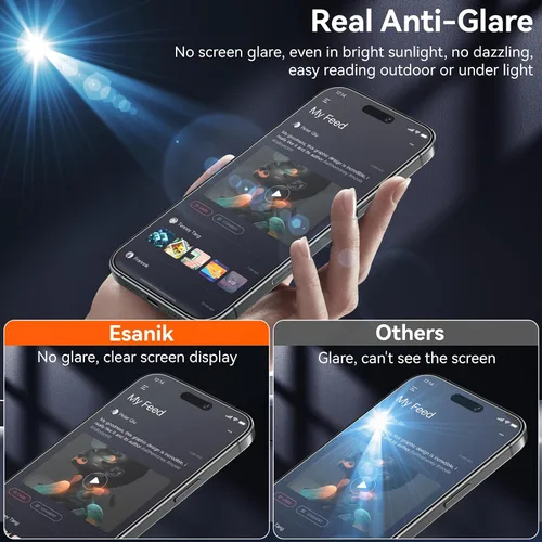 Vista 3 de Esanik 2-Pack para iPhone 17 Pro Max Protector de Pantalla de Vidrio Mate de Privacidad, Antirreflejos y Antiespía, Antirreflejante, Suave como
