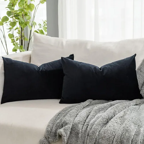 Vista 48 de Juego de 2 fundas de almohada decorativas de terciopelo de 14 x 14 pulgadas con cremallera, fundas de cojín cuadradas suaves y lisas de lujo