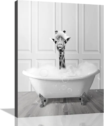 Vista 19 de Decoración de Arte de Pared en Blanco y Negro – Oso con Gafas Sentado en el Inodoro Leyendo Periódico, Impresiones en Lienzo, Imágenes de Animales