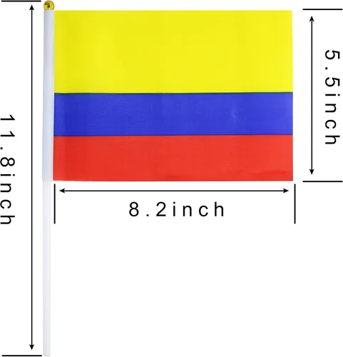 Vista 3 de Paquete de 25 banderas de mano pequeñas de Colombia Colombiana Colombia, banderas nacionales de campo, suministros de decoración de fiesta