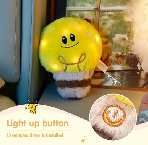 Vista 4 de WEWILL Bombilla de 8 pulgadas con luz de animal de peluche, lindo juguete de peluche suave, cumpleaños, Navidad, vacaciones, fin de semana, regalo