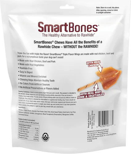 Vista 2 de SmartBones Sin colores artificiales ni conservantes masticables de costillas y alas, dale a tu perro un divertido masticable de triple sabor