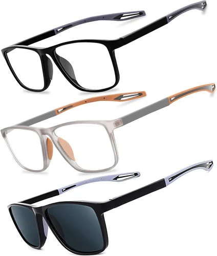 Vista 11 de Paquete de 2 lentes de lectura para hombres, lectores de estilo deportivo con bloqueo de luz azul y filtro antideslumbrante, lentes ligeras