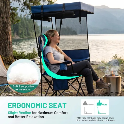Vista 6 de Overmont Camping Chair with Canopy - Folding Chair with Adjustable Sunshade Full Sun Protection, Reinforced 600D Fabric, Cup Holder, Portable for