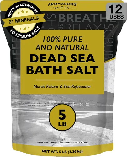 Vista 12 de Aromasong Sal pura del mar muerto para remojar con lavanda 100% natural, 2.43 libras, sal de baño de spa de grano fino, exfoliante de lavado