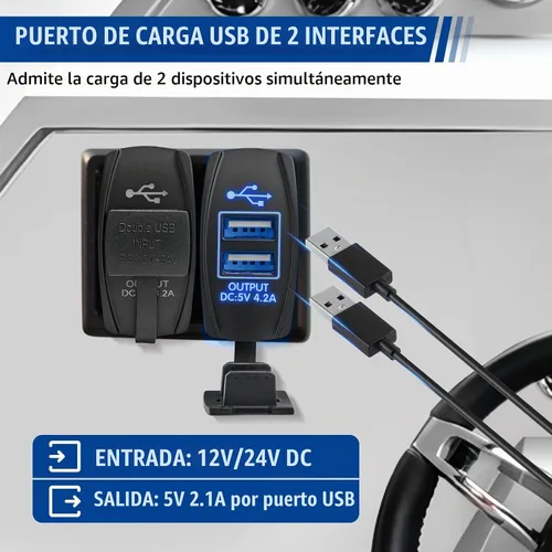 Vista 3 de Anina Cargador USB Dual Estilo Interruptor Basculante de 4.2A con Luz LED Azul, Puerto USB Impermeable con Fusible de 10A para Panel de Interruptor
