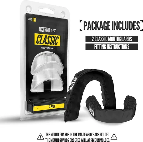 Vista 4 de Paquete de 2 protectores bucales clásicos Nxtrnd, boquilla deportiva de ajuste personalizado para fútbol americano, boxeo, MMA, baloncesto, hockey
