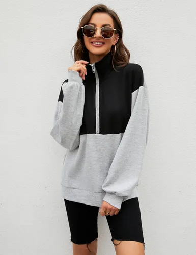 Vista 4 de Blomming Jelly - Sudadera de manga larga con media cremallera para mujer, estilo casual, para otoño