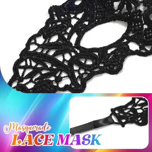 Vista 4 de CLOACE Máscaras de encaje negro para mascarada, cubiertas de ojos, disfraz de Halloween, accesorio para ojos de carnaval