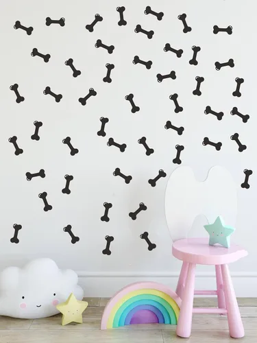 Vista 3 de Juego de 40 calcomanías de pared de huesos para decoración del espacio de perrito, calcomanías de pared de hueso de perro, casa de cachorro, hogar