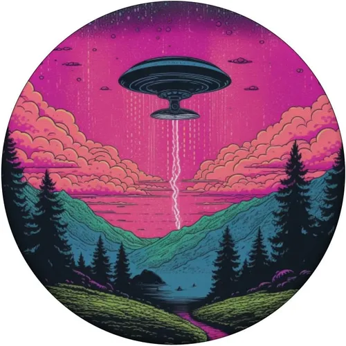 Vista 3 de Retro Alien Abduction Synthwave Ufo PopSockets intercambiables PopGrip