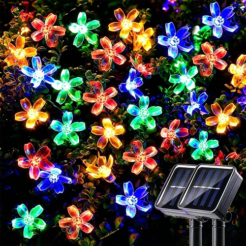 Vista 8 de Guirnalda de luces solares para exteriores, 100 luces LED de 40 pies de globo de cristal multicolor con 8 modos de iluminación, luces solares