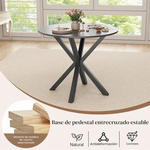 Vista 5 de Giantex Mesa de comedor redonda de 36" para 4, mesa de cocina estilo granja con patas de madera de goma, almohadillas ajustables para pies, mesas