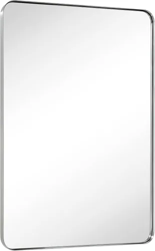 Vista 9 de GRACTO Espejo de baño con marco de metal de acero inoxidable de níquel cepillado de 20 x 30 pulgadas para montar en la pared, espejo rectangular