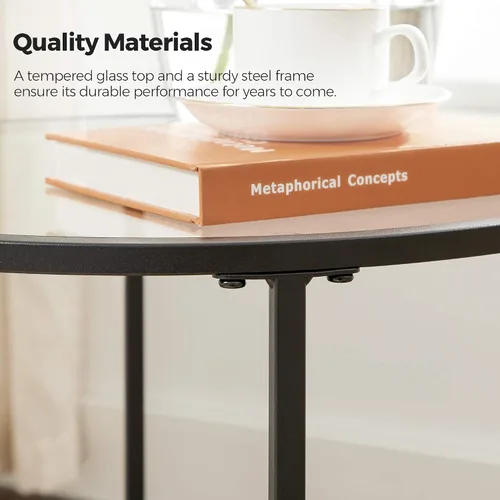 Vista 7 de VASAGLE - Mesa auxiliar redonda, mesa de centro de vidrio con marco de metal, mesa de café de estilo moderno, color negro, para sala de estar